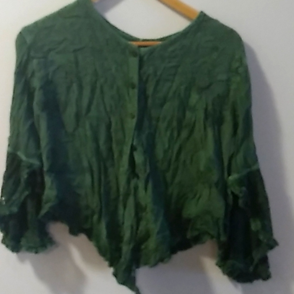Fairycore Cottagecore Grunge Green Lace Vintage Top Size Small